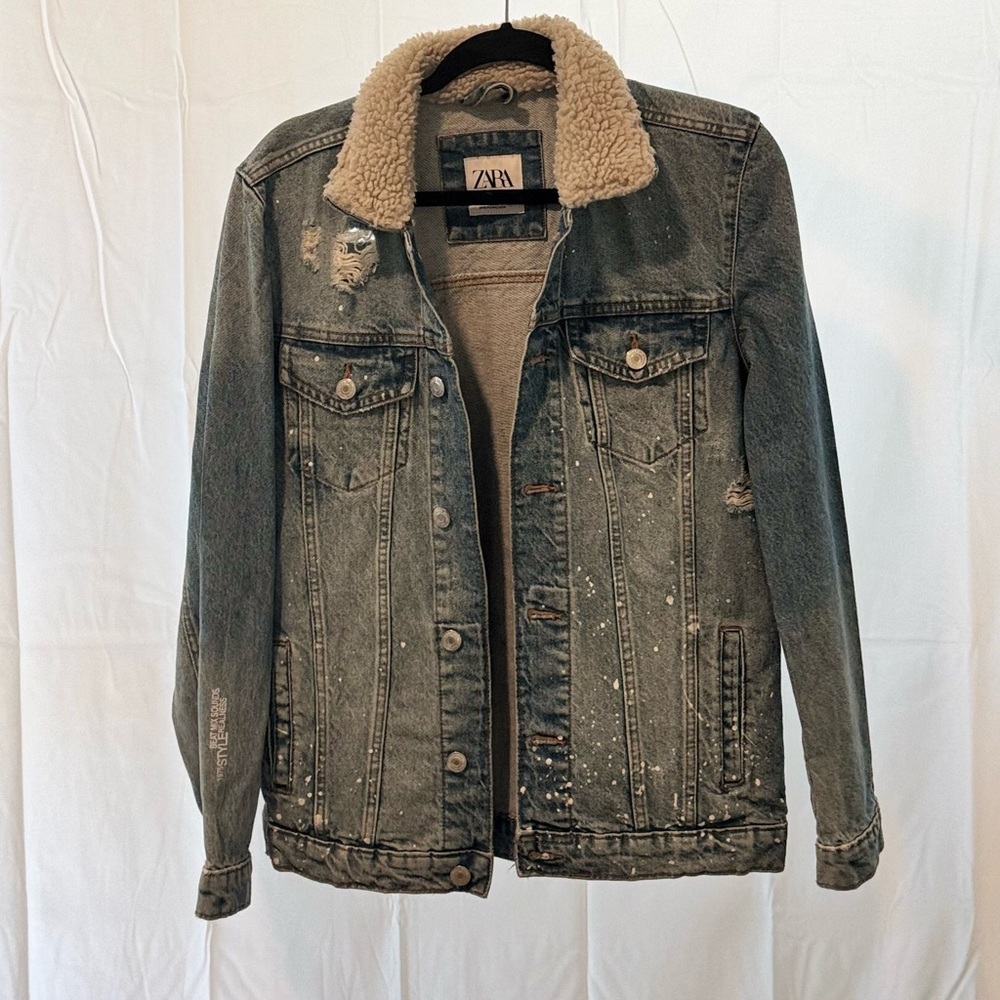 Zara Blue Denim Jacket with Sherpa Collar